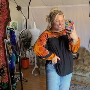 Free People Black and Orange Tunic Top